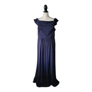Adrianna Papell Off-The-Shoulder Chiffon Gown Dark Blue Size 16 New